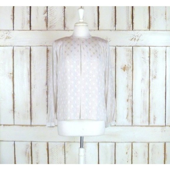 80s vintage Liz Claiborne ivory silver striped chevron print blouse - Picture 1 of 4